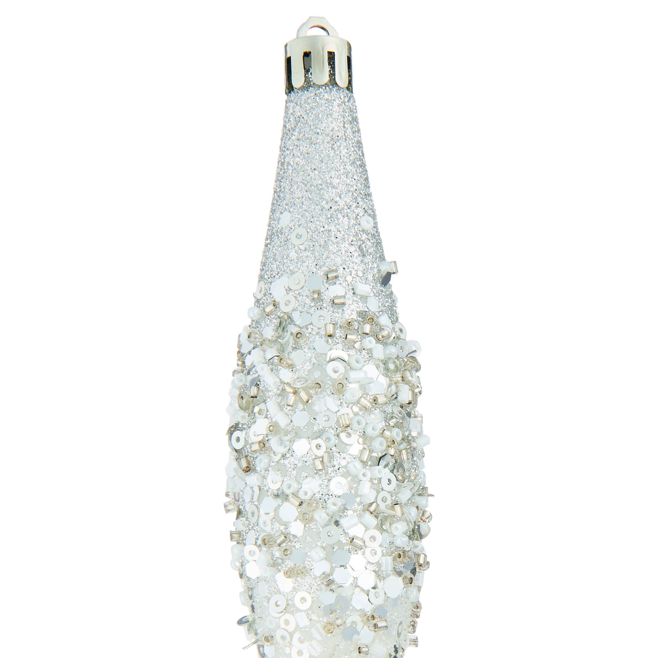 6-Count Silver and White Glitter Ombre Finial Shatterproof Christmas Ornaments, 6.1", by Holiday Time