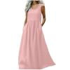 QIUOMBBP Linen Maxi Dresses for Women Sleeveless Crew Neck Flowy Sundress with Pockets Summer Casual Beach Long Dresses Pink L