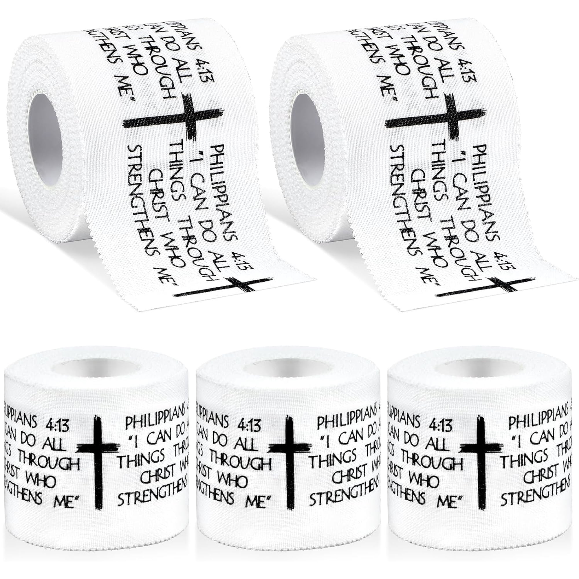 5Pcs Christian Athletic Tape 2in x 23ft Cotton Zinc Oxide Sport Faith Cross Sports Wristbands Religious Bible Verse Wrist Tape for Football Baseball Athlete Gymnastic Boxing First Aid Injury Wrap