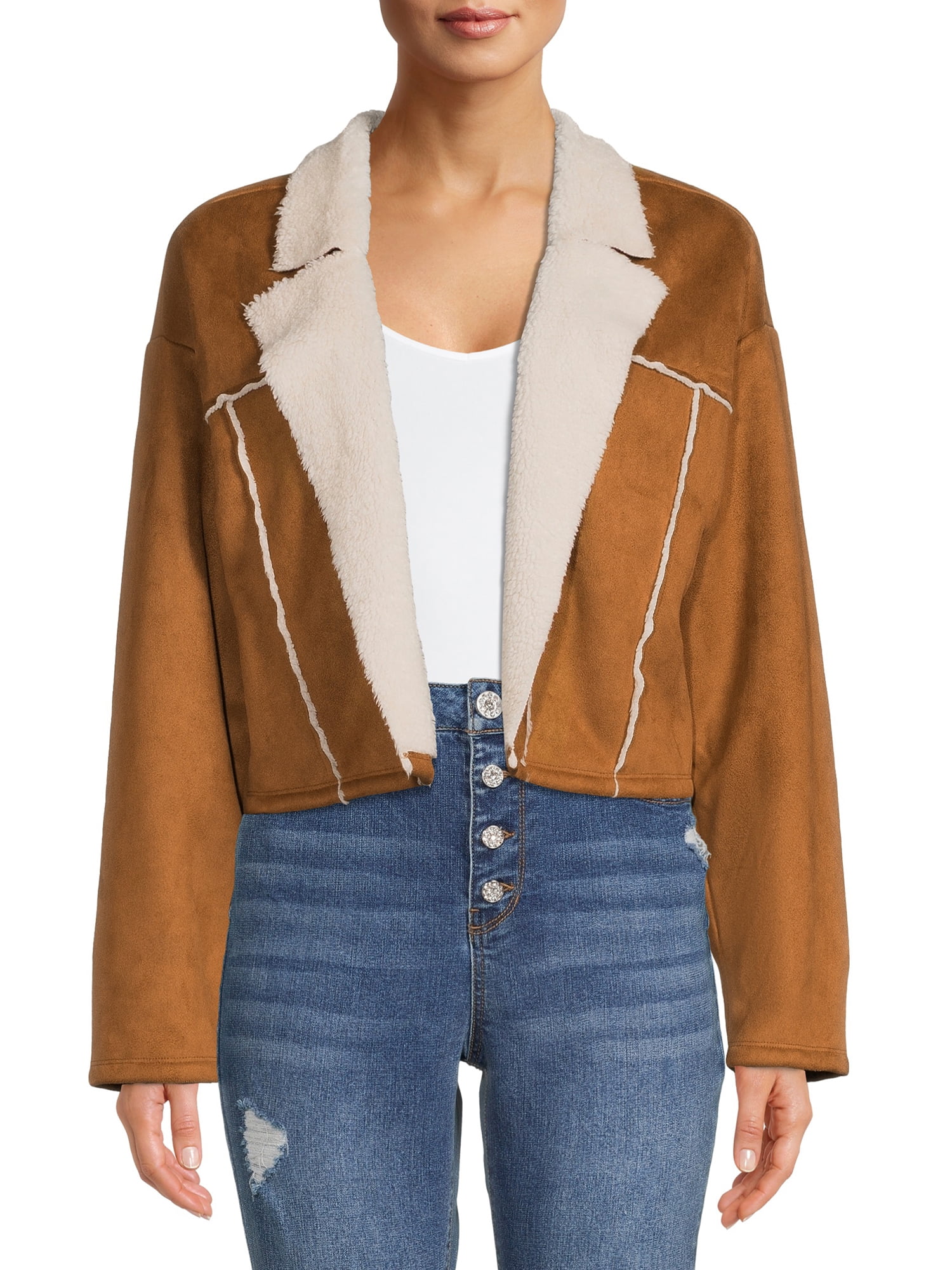 Madden NYC Junior's Faux Suede Cropped Jacket