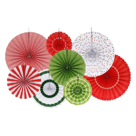 Uxcell Hanging Paper Fans Set Paper Decorations for Party Birthday, Red and green(8pcs)