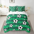 thumbnail image 2 of Feelyou Cartoon Football Soccer Bedding Comforter Set 7 Pieces, Stars Print Full Bedding Set, Green Stripe Abstract Reversible Fitted Sheet Flat Sheet, Luxury Bedroom Decor, 2 of 7