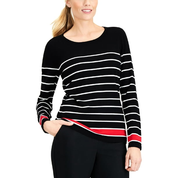 Karen Scott Karen Scott Womens Striped Long Sleeves Pullover Sweater