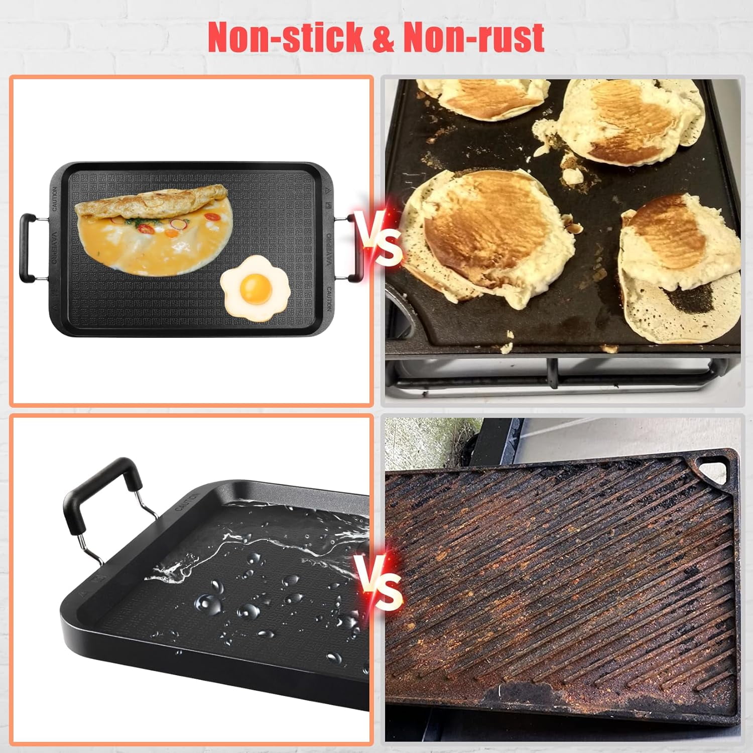 22 Inch Stove Top Griddle Non-Stick Aluminum Grill Pan for Gas Electric Indoor Outdoor Cooking Camping