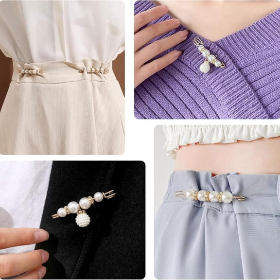 Artificial Pearl Rhinestone Brooch Safety Pins for Women Clothing Dresses Skirts Cardigans Collars Pants Extenders White Bayberry Style
