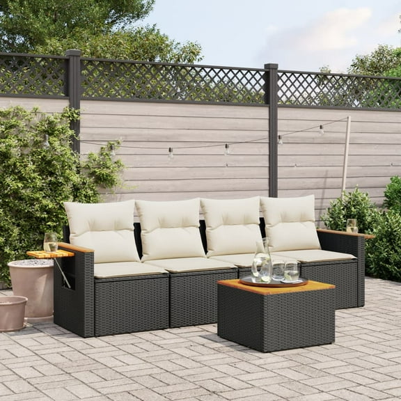 vidaXL Garden Sofa Set Black, Cream