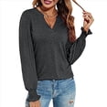 thumbnail image 2 of Tops Casuales de Larga con Cuello en V para Mujer, Camisetas Holgadas de y Otoño Gris Oscuro XL, 2 of 8