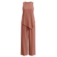 thumbnail image 6 of Lpmadey Women's 2-Piece Cotton Linen Sets, Sleeveless Crewneck Tank Top with Asymmetrical Hem and Drawstring Wide Leg Pants, Summer Casual Vacation Matching Outfit, 6 of 7