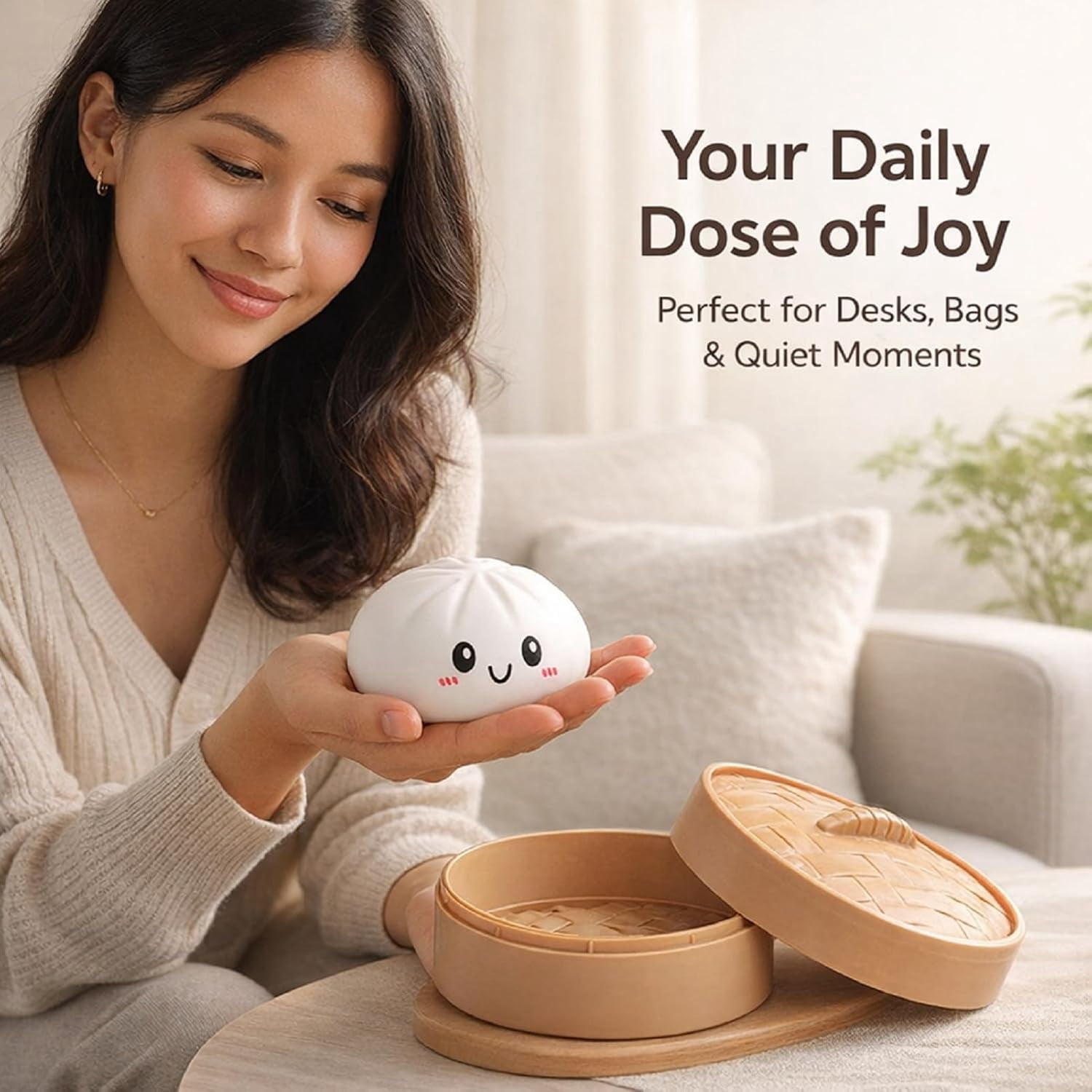 Esterze Dumplings Squishy, Glitter Dumpling Squishy, Squishiest Bun Dumplings with Steamer Box, Stress & Anxiety Relief