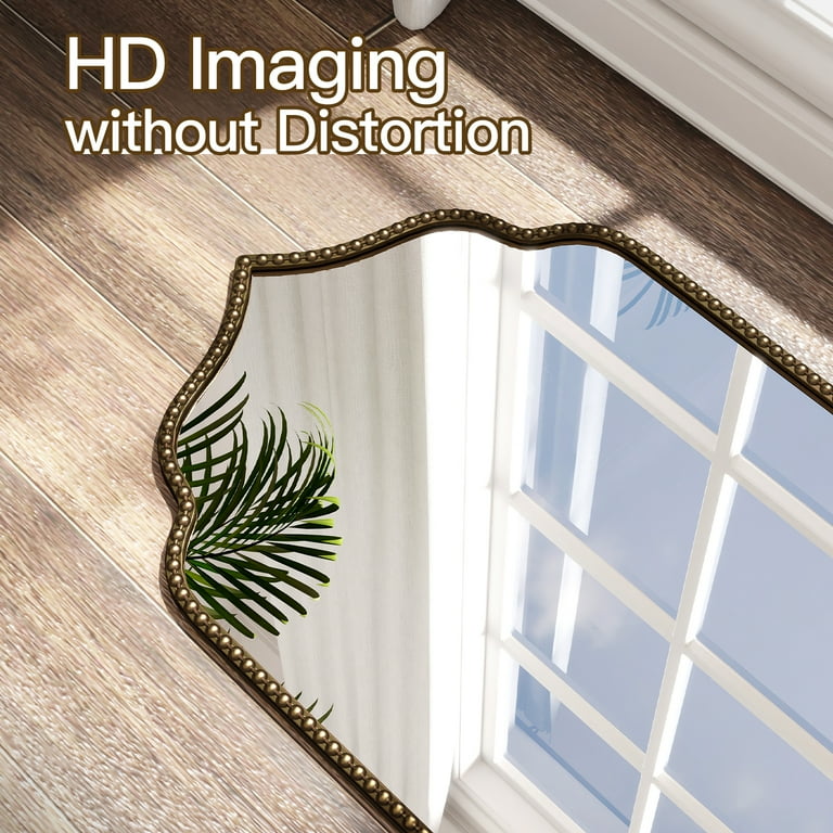 Arched Wall Mirror – 20x30 Inch Antique Gold Metal Frame | Beaded Accent Mirror For Bathroom, Bedroom, Entryway