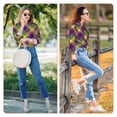 thumbnail image 7 of KLL Mardi Gras Plaid Print Women's Long Sleeve Pajamas with Pants Sleepwear Loungewear 2 Set-Small, 7 of 7