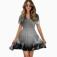 thumbnail image 2 of Epcot Ball Black And White Women Dress V-Neck Short Sleeve Flowy Swing Party Midi Dress, 2 of 4