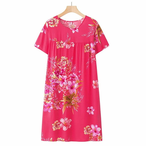 Endives Summer Women's Nightgowns Cotton Silk Short Sleeved Sleep Dress New Loose Fitting Home Wear Elderly Sleepwear Plus Size Dress