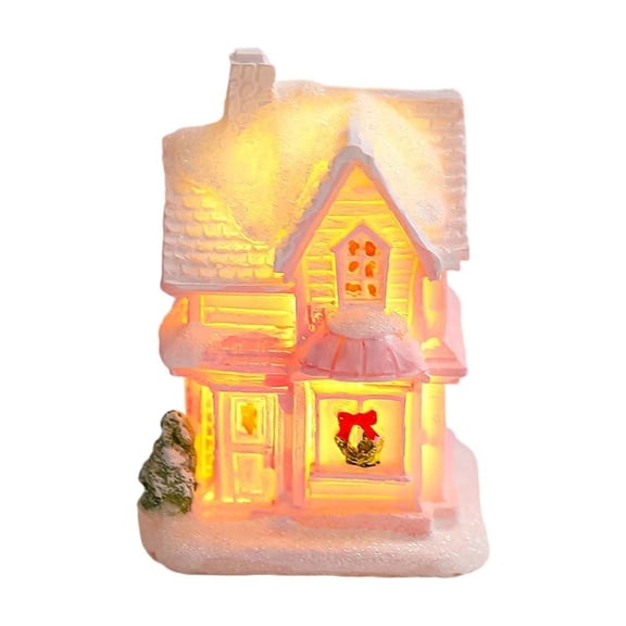 nTRIUQJ Enchanting Village Resin Desktop Ornament Miniature Holiday Tabletop Display Festive Winter Scene Centerpiece Collectible Crafted Cottage B
