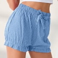thumbnail image 4 of Iugvhana Women's Summer Casual Plaid Shorts Bow Elastic Waist Breathable Lightweight Relaxed Fit Beach Vacation Music Festivals Shorts Blue L, 4 of 5