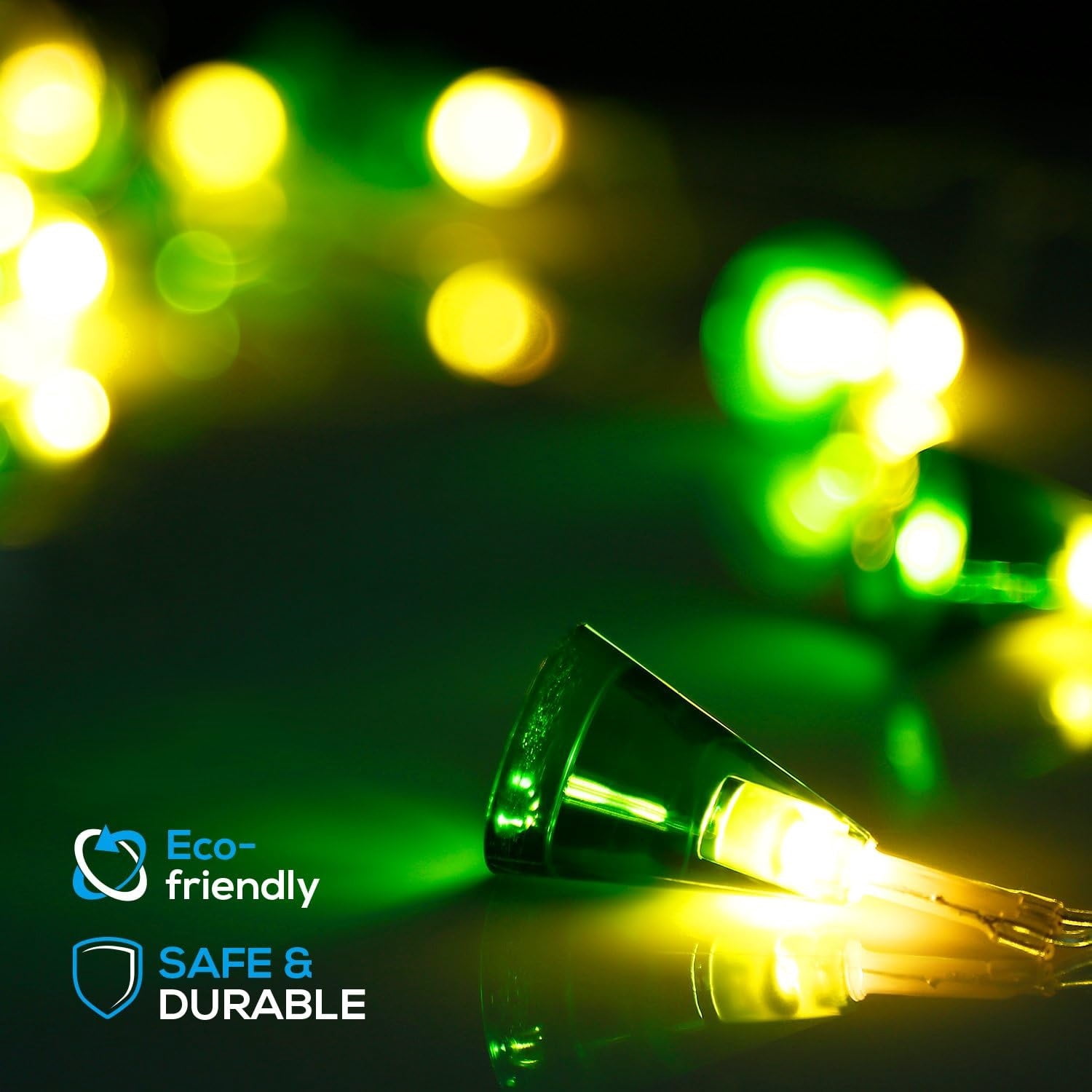 9.84ft 20 LED Krypton Green Conical LED String Lights, 8 Modes, Ambience Pro, Damp Location, Battery Powered