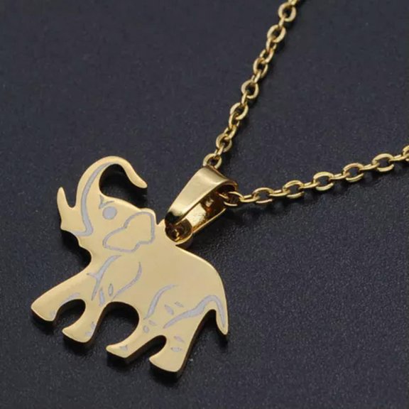 EOEMY Stainless Steel Pendant Necklace Lobster Clasp Elephant Silver 17.71" 1.5mm P95-Gold