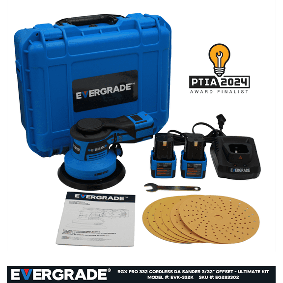 RGX Pro 332 Professional 6" Cordless DA Random Orbital Sander Kit (3/32", 2.5 mm) Offset - PREMIUM KIT - AWARD WINNING FINALIST