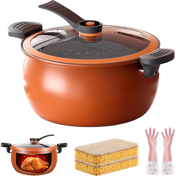 Multifunctional Large Capacity Non-stick Pressure Cooker, 8QT Family-Size Pressure Cooker with Non-Stick Surface, Visual Glass Lid and Safety Valve for Family Meals Soups Stews