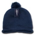thumbnail image 2 of Solid RollUp Beanie w/PomPom, Navy, 2 of 2