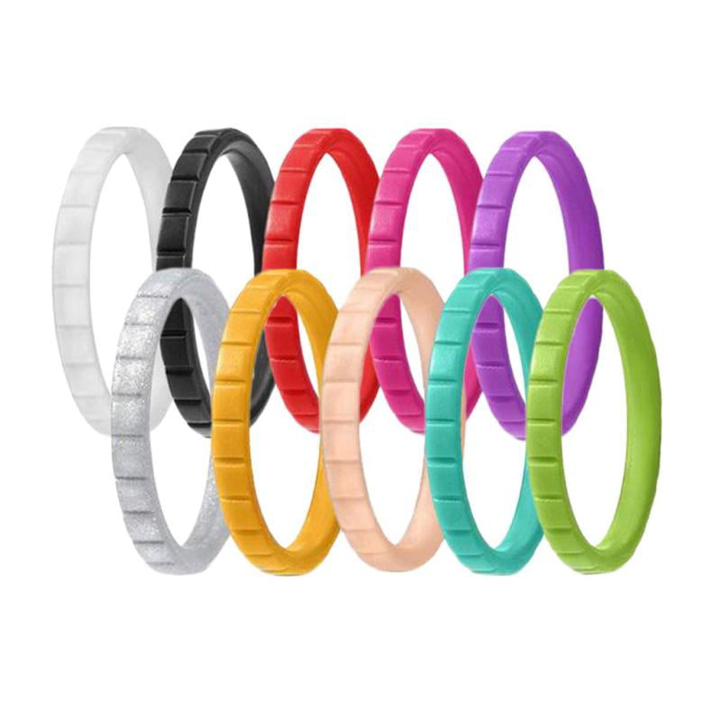 10Pcs Colorful Silicone Ring   Rubber Wedding Band For Men Women Gift 