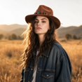 thumbnail image 5 of Qwertyu Western Cowboy Hat for Men Women Wide Brim Fedora Hat with Buckle Belt Fashion Vintage Jazz Cap Brown, 5 of 6