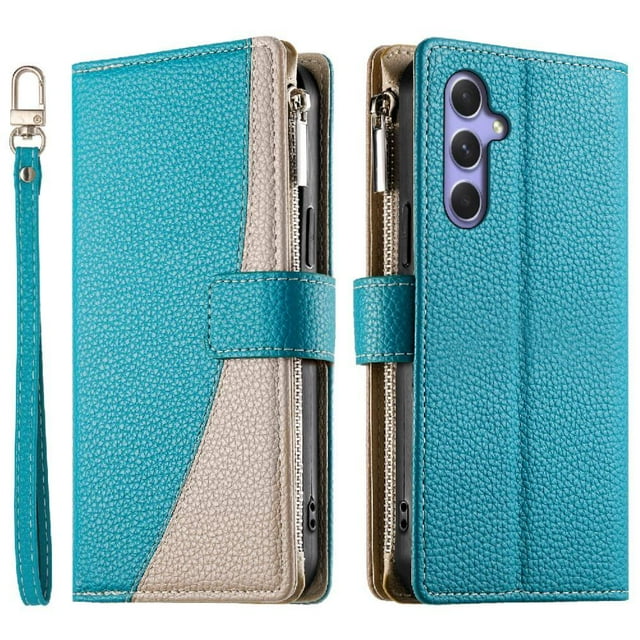 Funda cartera GANGXUN para Samsung Galaxy A55 , cuero PU con tarjetero, cremallera, correa de mano, soporte y protección 474°