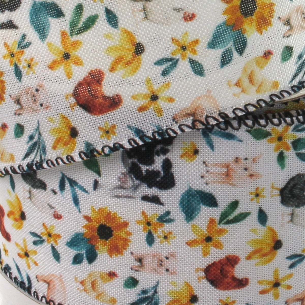 2 1/2" Wired Ribbon Farm Animals Sunflowers 25yds