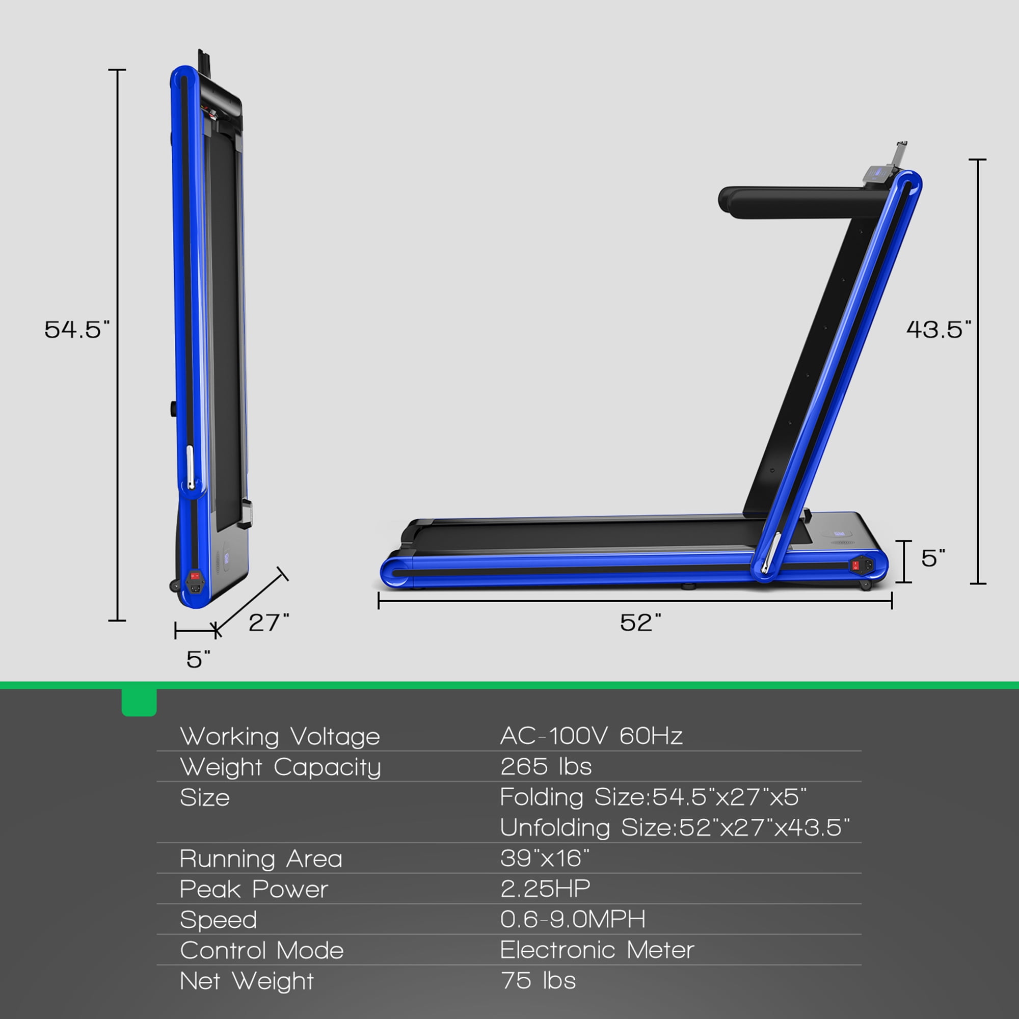 Gymax 2.25HP Folding Treadmill 2-in-1 Walking Running Machine w/ APP & Remote Control Blue