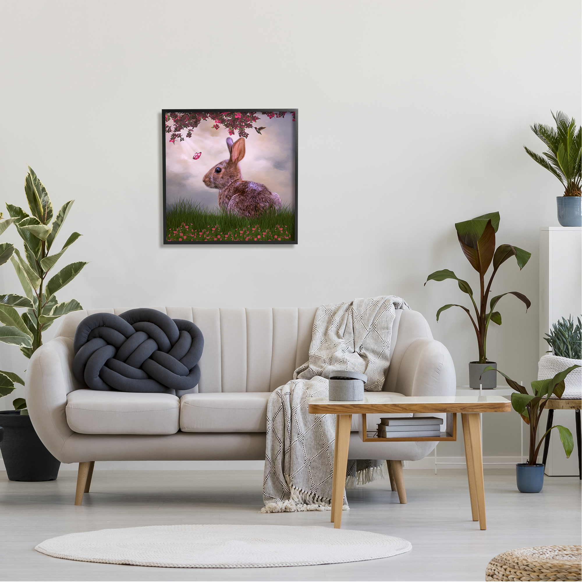 Stupell Summertime Friends Floral Rabbit Butterfly Animals & Insects Photography Black Framed Art Print Wall Art