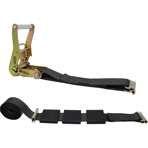 2 Inch x 10 Foot E-Track Ratchet Strap Tie, Auto Hauling Over Tire Configuration, Spring E Fitting On Both Ends. (Black)