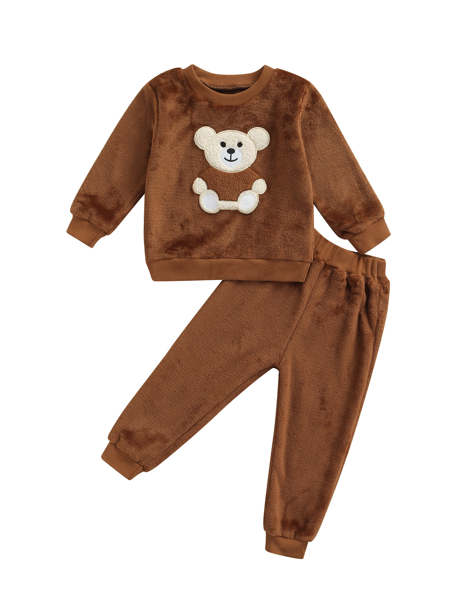 2pc Toddler kids baby boy Girl Little Bear warm coat Tops+pants clothes set 