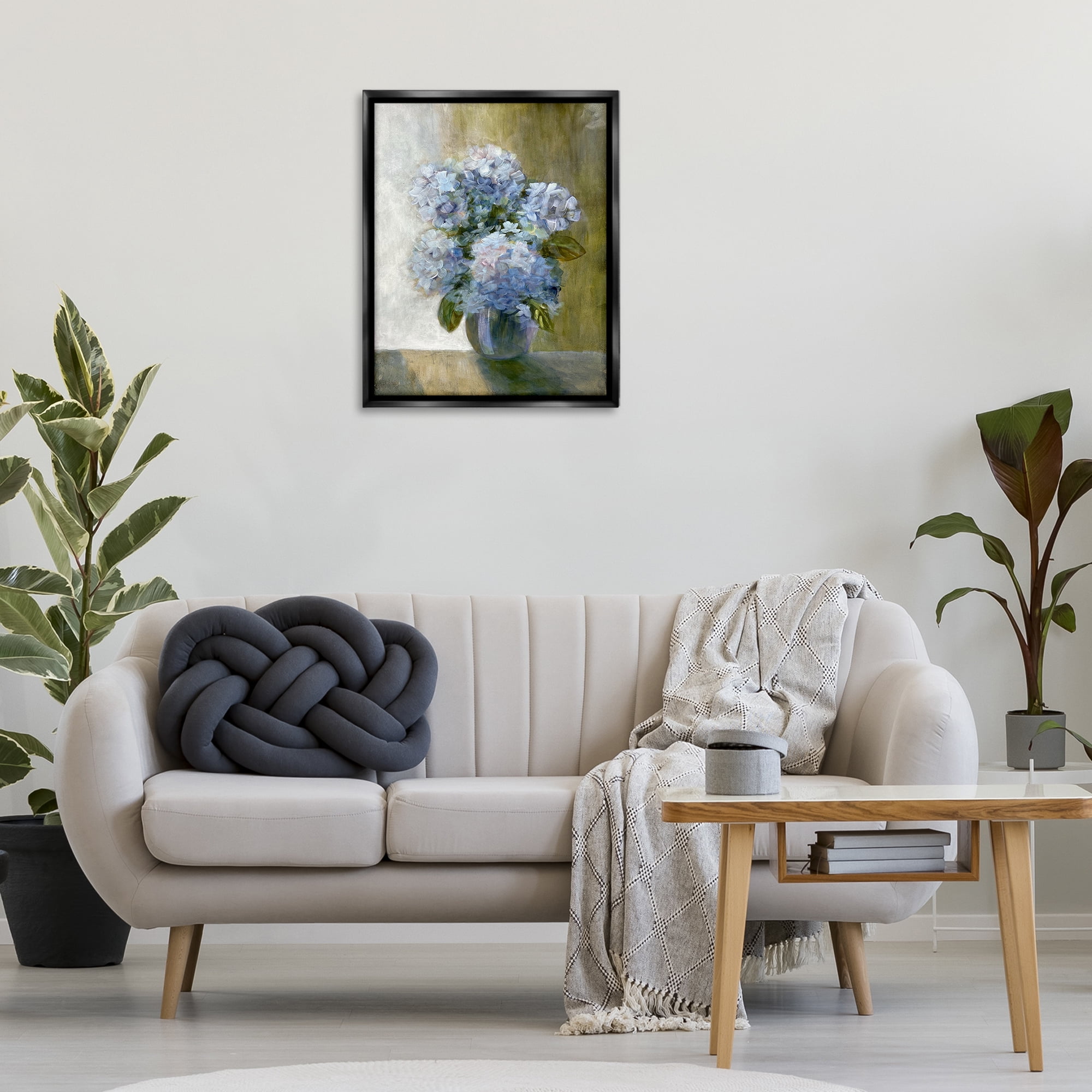Stupell Industries Hydrangeas in Vase Botanical & Floral Painting Black Floater Framed Art Print Wall Art, 25 x 31