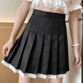 thumbnail image 4 of JGGSPWM Womens Elegant Pleated Mini Skirt Lace Trim Solid Color College Windproof A-line Skirts Black L, 4 of 9