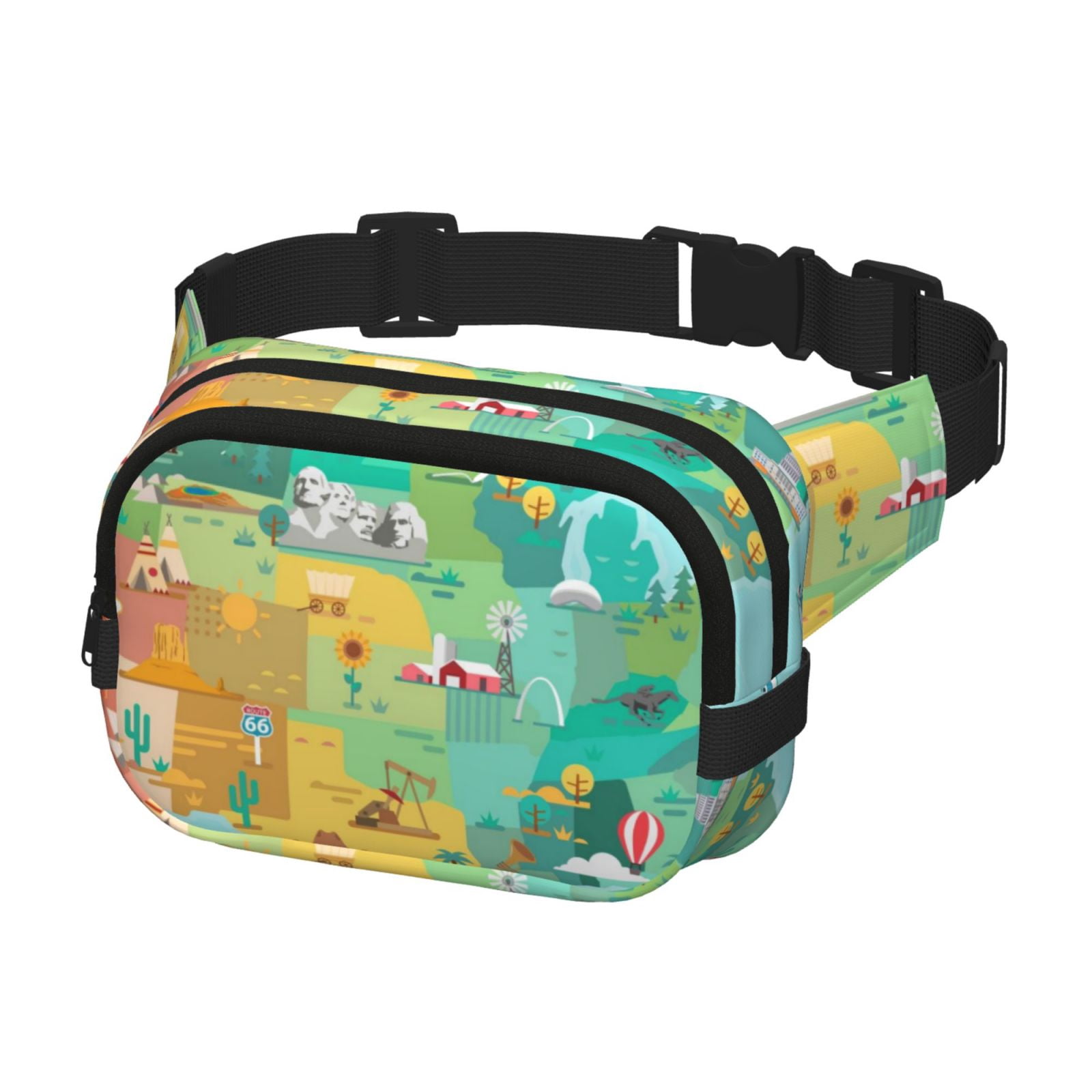 Hirioo USA Tourist Map for Double Layer Waist Bag Adjustable Fanny Pack For Travel Running Hiking
