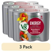 (3 pack) V8 +Energy Strawberry Banana Juice Energy Drink, 8 fl oz Can, 6 Count