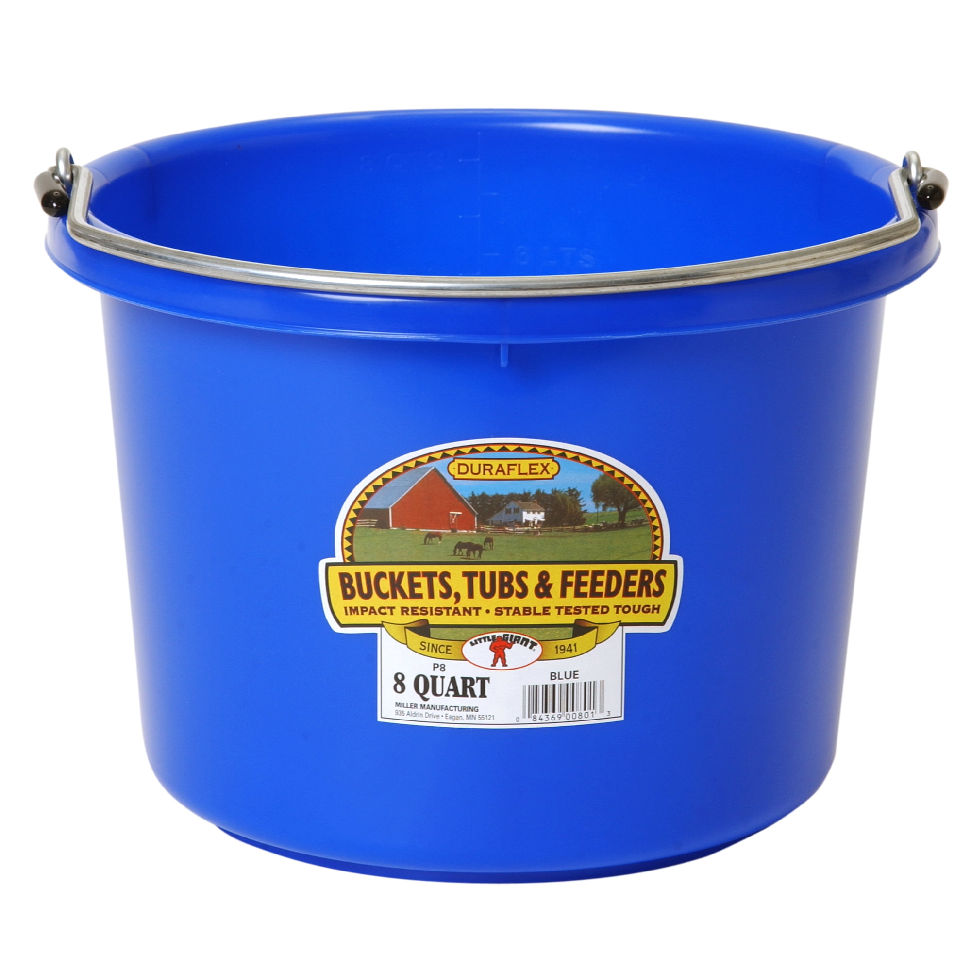 Miller Manufacturing Pail Plastic Round Bucket Steel Prevent Stress Cracks 8Quart