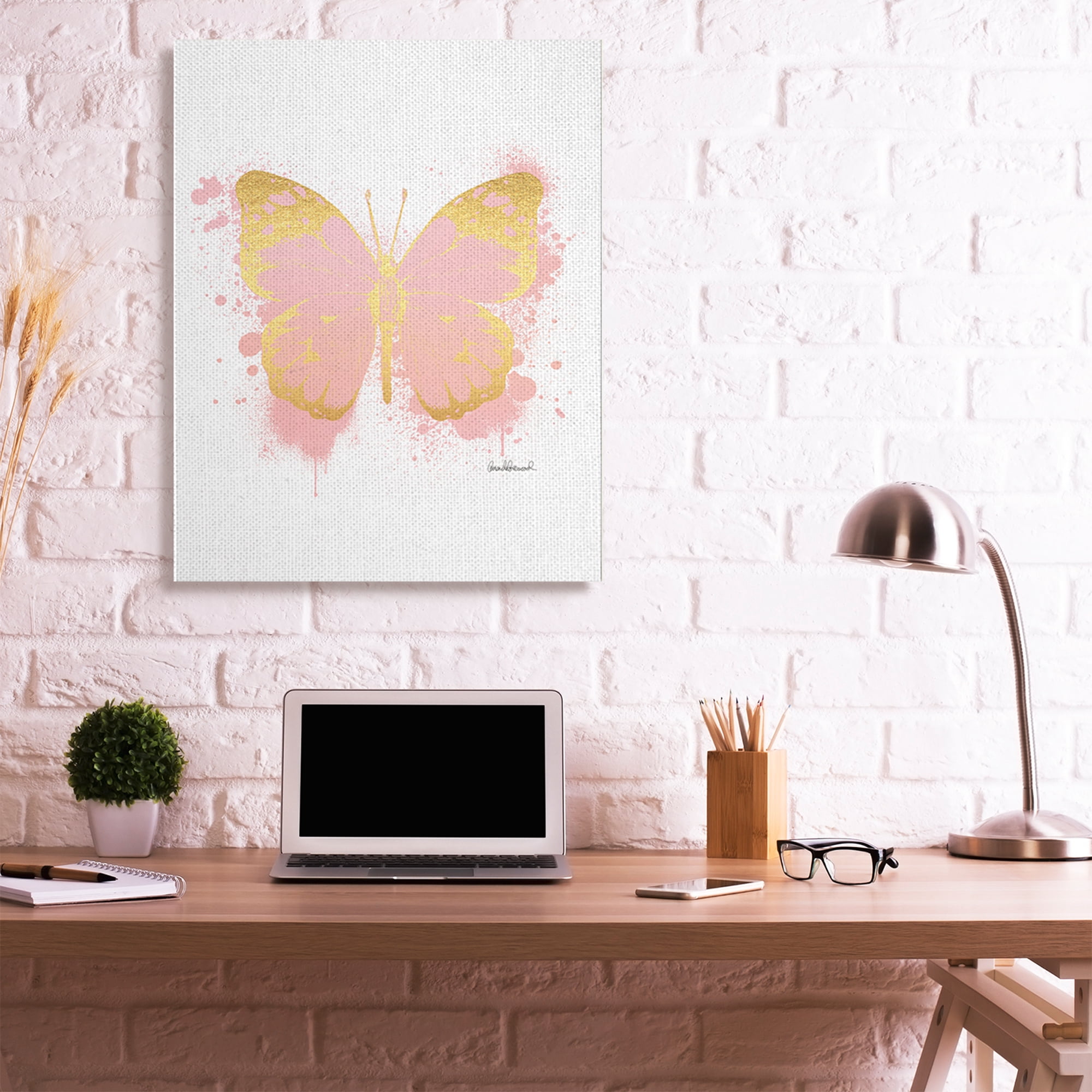 Stupell Industries Glam Pink Gold Butterfly Abstract Paint Splatter Canvas Wall Art by Amanda Greenwood