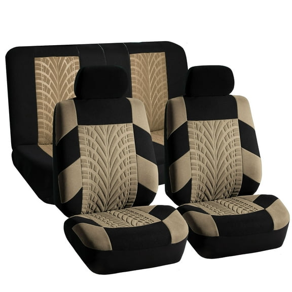 FH Group Travel Master Seat Covers Airbag Ready & Rear Split 2 Headrests Full Set Black and Beige
