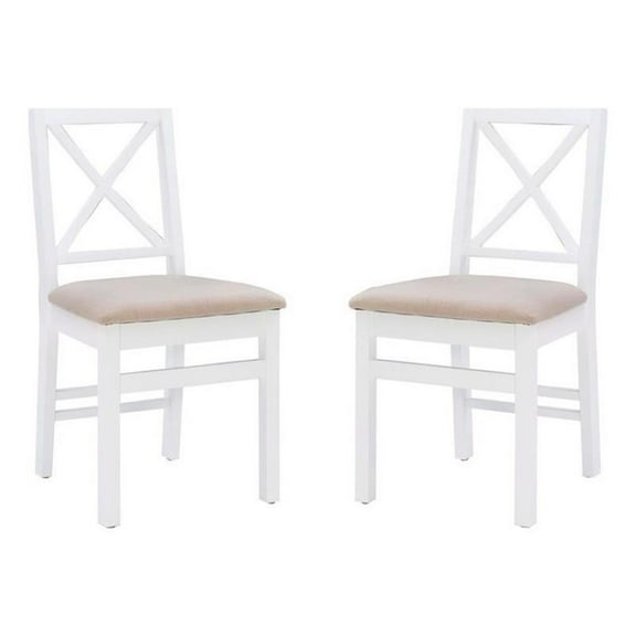 Linon Ervin Wood X-Back Set of 2 Dining Chairs Beige Padded Seat in White Finish