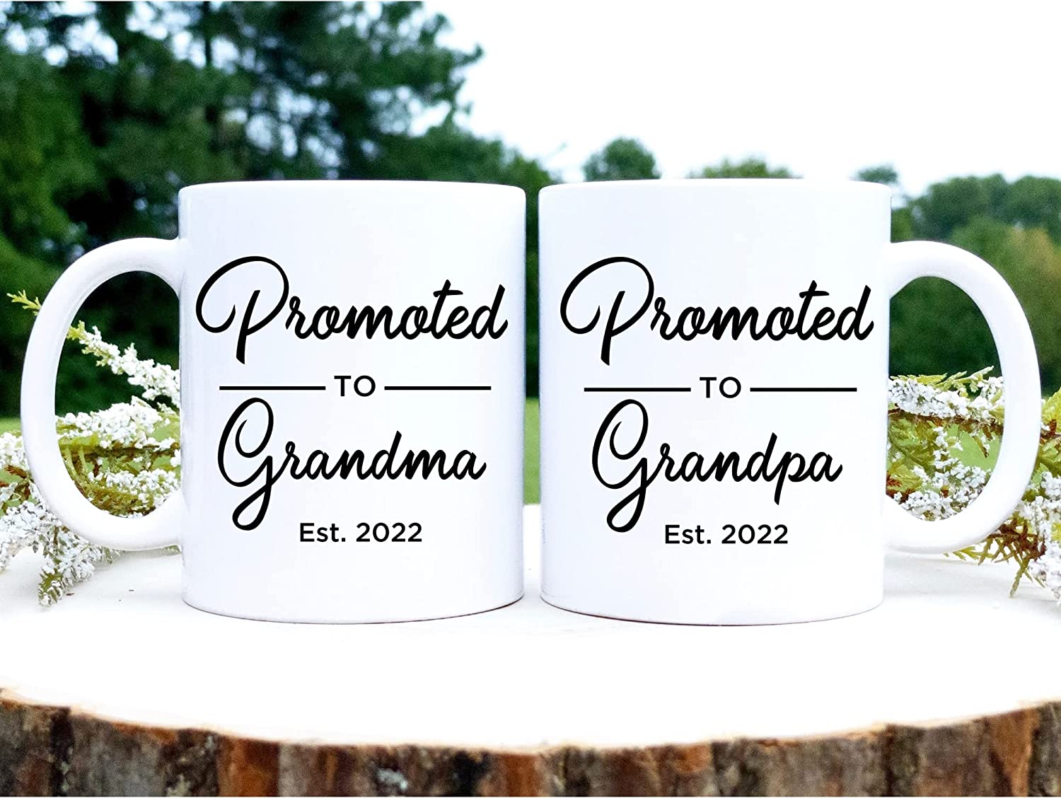 Grandparents Pregnancy Reveal Coffee Mugs, Baby Announcement Mug Set, Promoted to Grandma & Grandpa Cups, Future Grandfather Custom Year Gift Ideas, Grandmom to Be Gifts