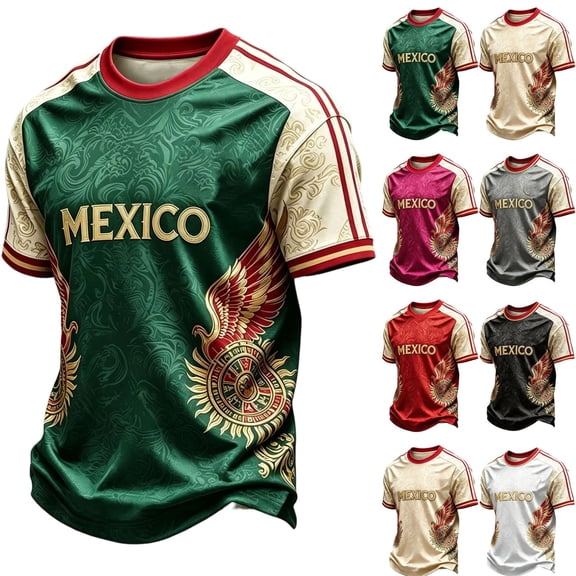 Zimjoy 2026 Men's Mexico Soccer T-Shirt World Soccer Game National Team 2D Graphic Crew Neck Short Sleeve Tee Green L