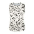 thumbnail image 5 of Women's Floral Tank Tops Crew Neck Sleeveless Irregular Hem Tunic Blouse Summer Casual Outfits Loose Fit (M, Khaki), 5 of 6