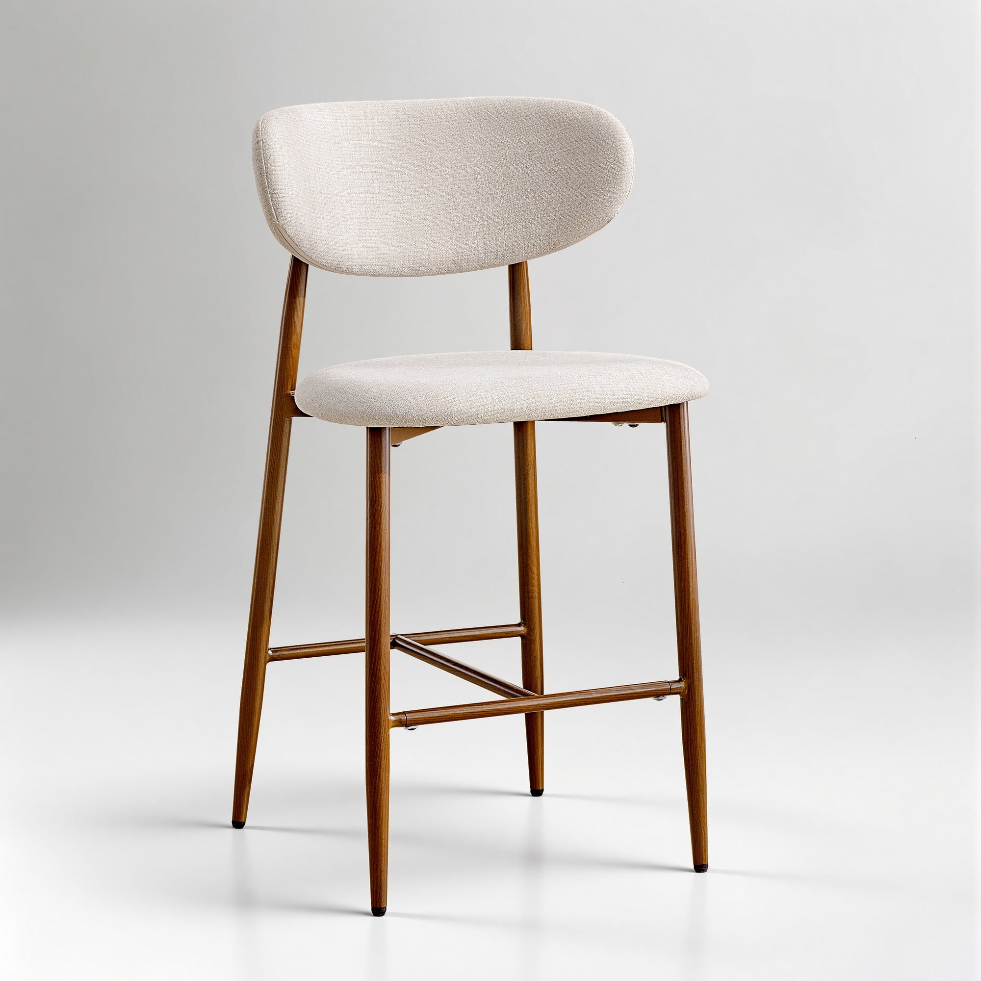 COOLHUT Bar Stool Set of 4, 26" Counter Height Bar Stools with Curved Back, Premium Linen Upholstery Bar Stools with Brass-Toned Metal Footrest for Dining Room, Kitchen Island, Oatmeal