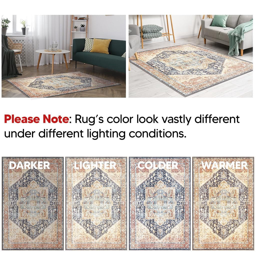 Keen Home Design Machine Washable Area Rugs with Non-slip Backing, Ideal for Hallway, Living Room, Bedroom, Kitchen and Laundry Room, Vintage Moroccan and Low Pile Rug - ( 5' x 7' )
