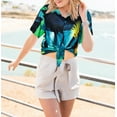 thumbnail image 3 of LA LEELA Hawaiian Shirts Womens Casual Summer Button Down Beach Party Blouse Shirt V Neck Blouses Button up Short Sleeve Dress Tee Shirts for Women S Monstera Leaf, Multicoloured, 3 of 5