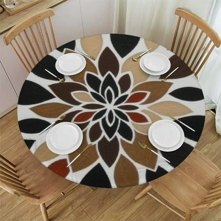 

YANMS Flower Design Geometric Art Round Table Cover Washable for Home Kitchen Outdoor Decoration 100% Polyester Fiber 38-42