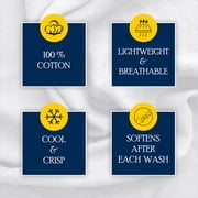 Color Sense 4-Piece 100% Cotton Percale Bed Sheet Set, Cool & Crisp Bedding, Queen, White