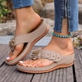thumbnail image 5 of Yyuenw Women Summer PU Slip On Wedge Slides Open Toe Flower Thong Walking Casual Sandals, 5 of 9