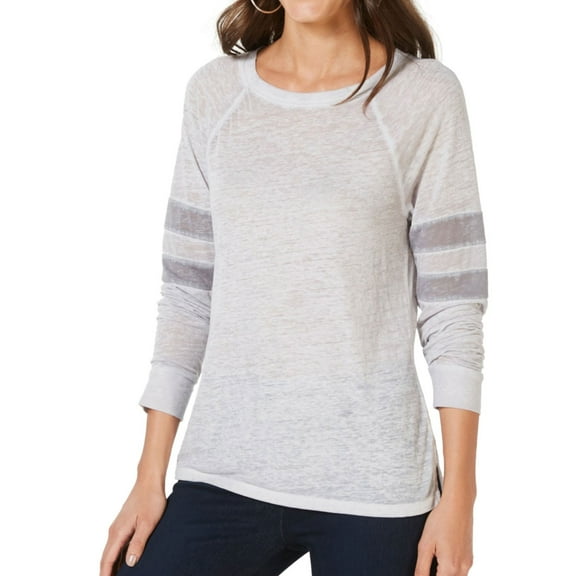 I.N.C Womens Varsity Stripe Basic T-Shirt, Grey, Small